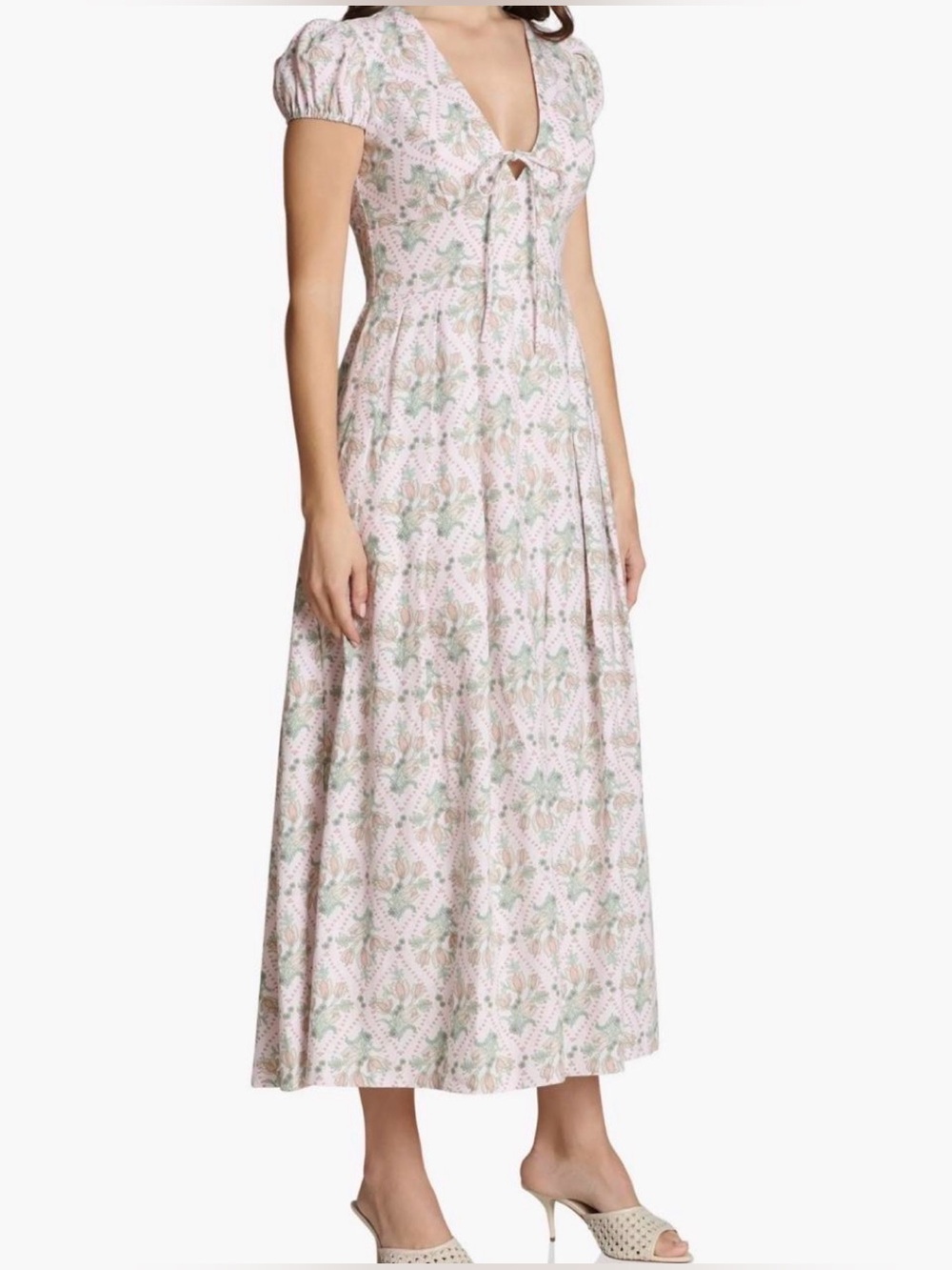 Avec Les Filles Pink and Green Floral Tie-Front Maxi Dress